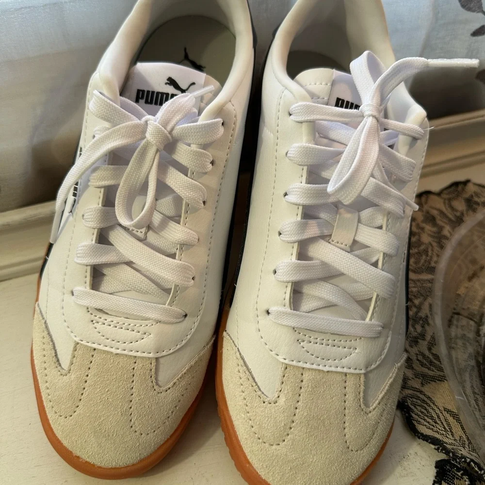 Puma Club 5v5 Beige Suede w/ White & Black Leather Sneakers - Picture 1 of 9